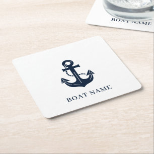 Dessous-de-verre Carré En Papier Nom de bateau ancre nautique