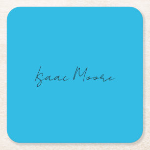 Dessous-de-verre Carré En Papier Nom de calligraphie de script bleu clair élégant