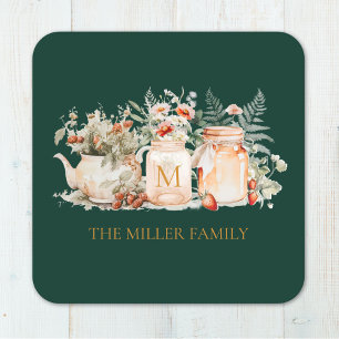 Dessous-de-verre Carré En Papier Nom de famille botanique floral de la forêt monogr