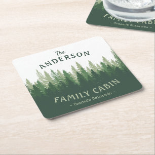 Dessous-de-verre Carré En Papier Nom de famille Cabine Emplacement Pine Tree Forest