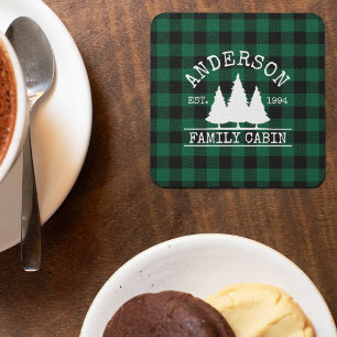 Dessous-de-verre Carré En Papier Nom de famille du cabine Green Buffalo Plaid