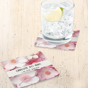 Dessous-de-verre Carré En Papier Nom de fleurs blanches roses pour fête d'anniversa