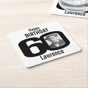 Dessous-de-verre Carré En Papier Nom de joyeux anniversaire soixantième et dessous