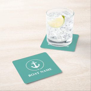 Dessous-de-verre Carré En Papier Nom du bateau de la corde de Ancre marine