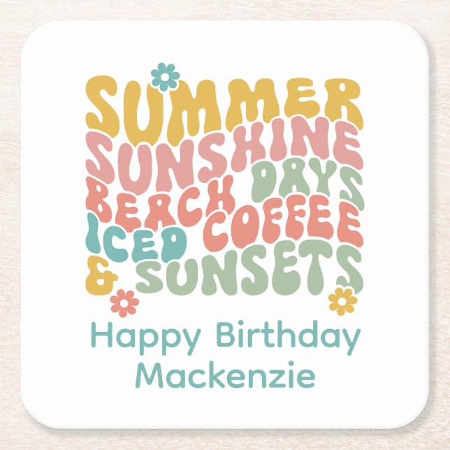 Dessous-de-verre Carré En Papier Nom du monogramme rose d'été Super (Devant)