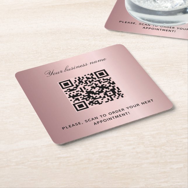 Dessous-de-verre Carré En Papier Nom du salon d'affaires rose pâle code qr (Incliné)
