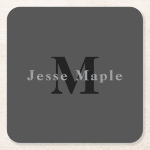 Dessous-de-verre Carré En Papier Nom et monogramme Gris foncé