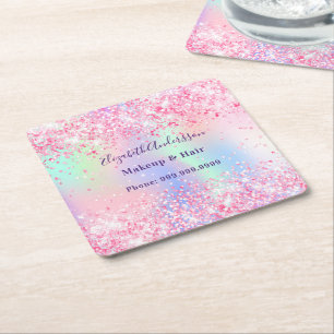Dessous-de-verre Carré En Papier Nom holographique rose