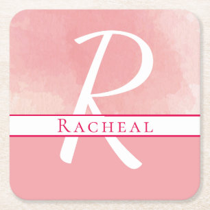 Dessous-de-verre Carré En Papier Nom Monogram Pink Watercolor Dessous de verre papi