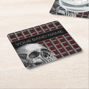 Dessous-de-verre Carré En Papier Nom personnalisé Band Merch Rock Skull Metal Musi