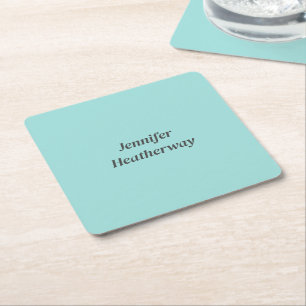 Dessous-de-verre Carré En Papier Nom personnalisé bleu aqua minimaliste