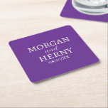 DESSOUS-DE-VERRE CARRÉ EN PAPIER NOM PERSONNALISÉ MARIAGE MODERNE STYLÉ VIOLET<br><div class="desc">NOM PERSONNALISÉ MARIAGE ÉLÉGANT MODERNE STYLÉ SOUS-TASSE EN PAPIER COULEUR VIOLETTE.</div>