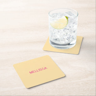 Dessous-de-verre Carré En Papier Nom personnalisé minimaliste crème