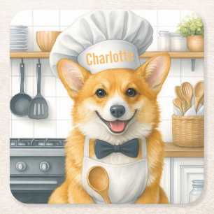 Dessous-de-verre Carré En Papier Nom personnalisé Pembroke Welsh Corgi Chien Chef
