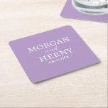 DESSOUS-DE-VERRE CARRÉ EN PAPIER NOM PERSONNALISÉ STYLE MODERNE MARIAGE LILAS CLAIR<br><div class="desc">NOM PERSONNALISÉ STYLE MODERNE ÉLÉGANT MARIAGE COULEUR LILAS CLAIR SOUS-TASSE EN PAPIER.</div>