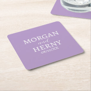 DESSOUS-DE-VERRE CARRÉ EN PAPIER NOM PERSONNALISÉ STYLE MODERNE MARIAGE LILAS CLAIR