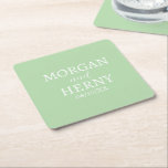 DESSOUS-DE-VERRE CARRÉ EN PAPIER NOM PERSONNALISÉ STYLE MODERNE PÂLE VERT MARIAGE<br><div class="desc">NOM PERSONNALISÉ STYLE MODERNE ÉLÉGANT MARIAGE COULEUR VERT PÂLE SOUS-NAPPE EN PAPIER.</div>