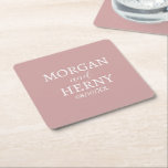 DESSOUS-DE-VERRE CARRÉ EN PAPIER NOM PERSONNALISÉ STYLE MODERNE ROSE FONCÉ MARIAGE<br><div class="desc">NOM PERSONNALISÉ STYLE MODERNE ÉLÉGANT MARIAGE COULEUR ROSE FONCÉ SOUS-VERRE EN PAPIER.</div>