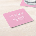 DESSOUS-DE-VERRE CARRÉ EN PAPIER NOM PERSONNALISÉ STYLE MODERNE ROSE MARIAGE<br><div class="desc">NOM PERSONNALISÉ STYLE MODERNE ÉLÉGANT MARIAGE  COULER ROSE PAPIER SOUS-TASSE.</div>