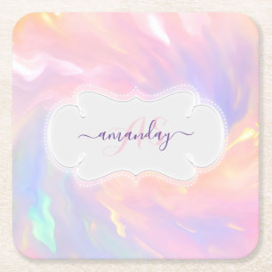 Dessous-de-verre Carré En Papier Nom Princesse Monogram Unicorn Quinceañera rose