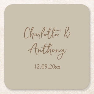 Dessous-de-verre Carré En Papier Noms de calligraphie créative mariage Date