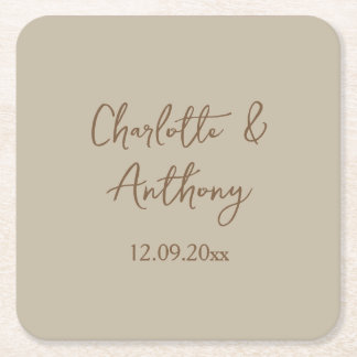 Dessous-de-verre Carré En Papier Noms de calligraphie créative mariage Date