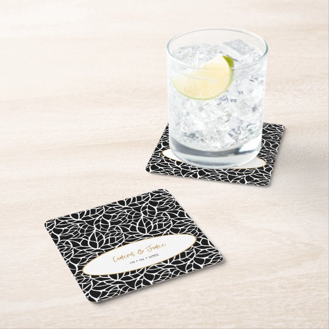 Dessous-de-verre Carré En Papier Noms des Motifs de feuilles botaniques modernes Da (En situation)