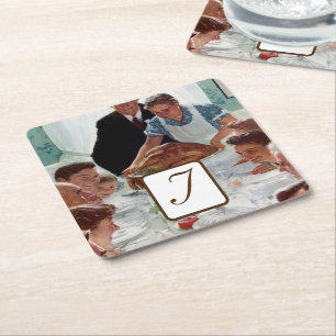 Dessous-de-verre Carré En Papier Norman Rockwell Monogramme Thanksgiving