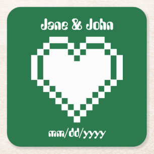 Dessous-de-verre Carré En Papier Nos cœurs 8 bits sur dessous de verre en papier ve