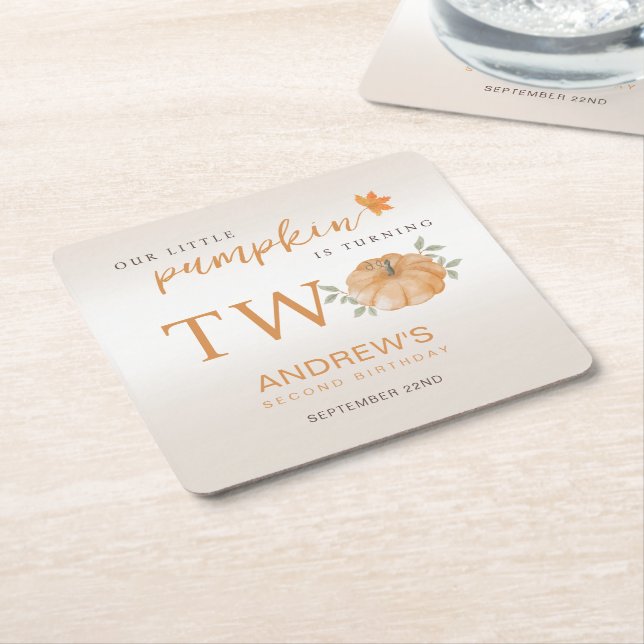 Dessous-de-verre Carré En Papier Notre Petit Citrouille Automne Automne 2e Annivers (Incliné)