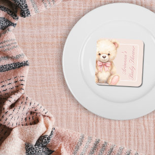 Dessous-de-verre Carré En Papier Notre petit ours en route Baby Shower Rose Ruban