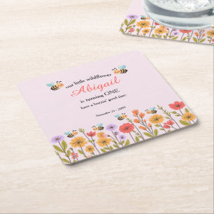 Dessous-de-verre Carré En Papier Notre petite fleur sauvage florale abeille 1er ann