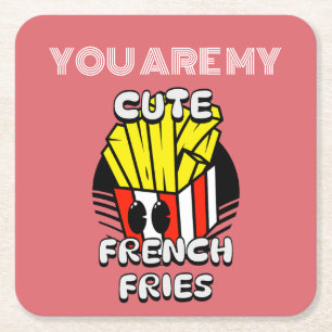 Dessous-de-verre Carré En Papier Nourriture, mignonnes frites, Fry Day personnalise