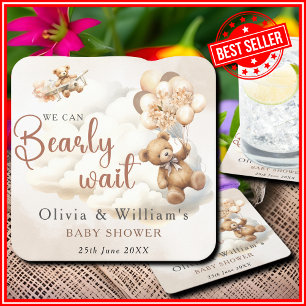 Dessous-de-verre Carré En Papier Nous pouvons à peine attendre Cub Brown Baby Showe