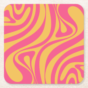 Dessous-de-verre Carré En Papier Nouveau Groove Retro Abstrait Motif Hot rose jaune