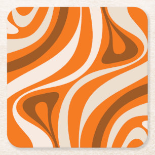 Dessous-de-verre Carré En Papier Nouveau Groove Retro Motifs Abstraits Orange Brown