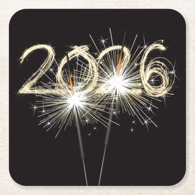 Dessous-de-verre Carré En Papier Nouvel An 2026 Sparklers (Devant)