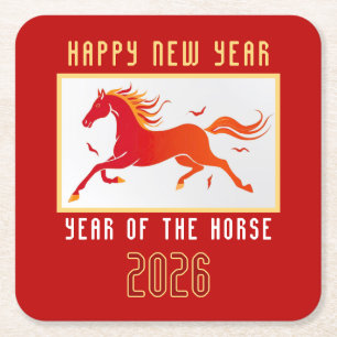 Dessous-de-verre Carré En Papier Nouvelle année chinoise du cheval moderne 2026 