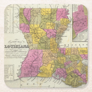 Dessous-de-verre Carré En Papier Nouvelle carte de la Louisiane 3