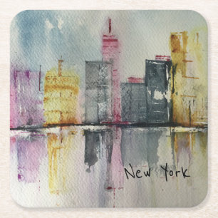 Dessous-de-verre Carré En Papier Nouvelle York NYC Skyline Paysage urbain oeuvre or