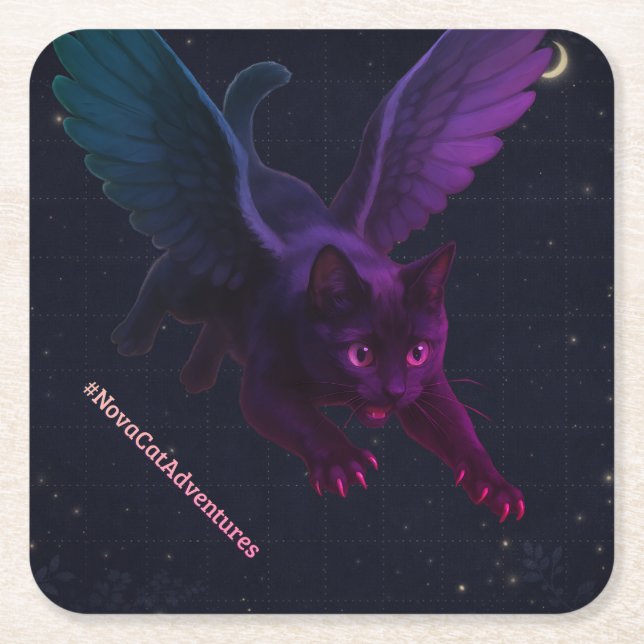 Dessous-de-verre Carré En Papier #NovaCatAdventures winged v2 Paper Coaster (Devant)