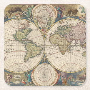 Dessous-de-verre Carré En Papier Novissima Totius Terrarum Orbis Tabula