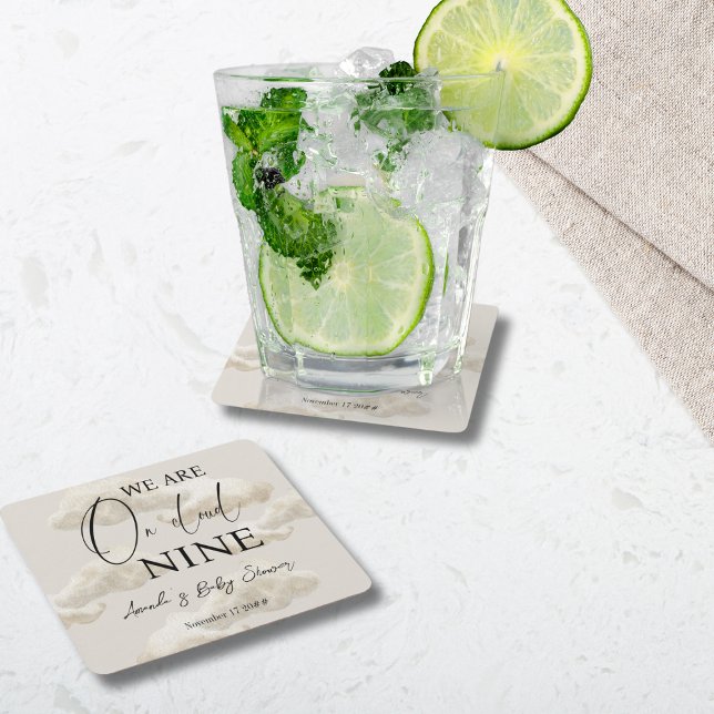 Dessous-de-verre Carré En Papier Nuage Neuf Beige Genre Neutre Ciel Baby shower (Créateur téléchargé)