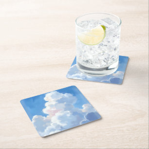 Dessous-de-verre Carré En Papier Nuages Blancs Beau Ciel Bleu Aquarelle