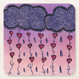 Dessous-de-verre Carré En Papier Nuages mignons, coeurs et gouttes de pluie