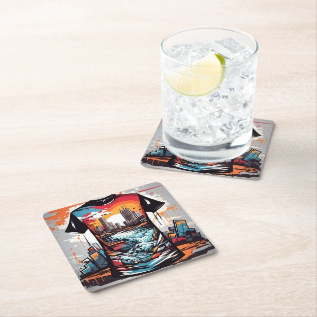 Dessous-de-verre Carré En Papier Nueva York, graffiti. (En situation)