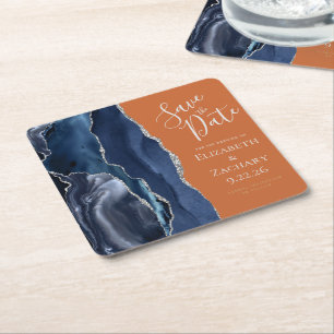 Dessous-de-verre Carré En Papier Nuit de noces bleu marine argent orange brûlé Enre