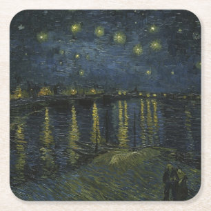 Dessous-de-verre Carré En Papier Nuit étoilée sur le Rhône, peinture à l'huile Van