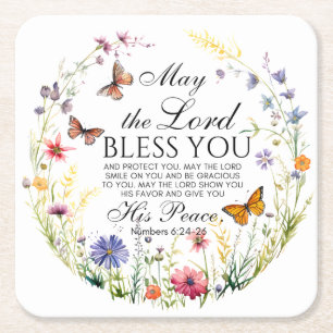Dessous-de-verre Carré En Papier Numéros 6:24-26 Le Seigneur vous bénisse Fleur sau
