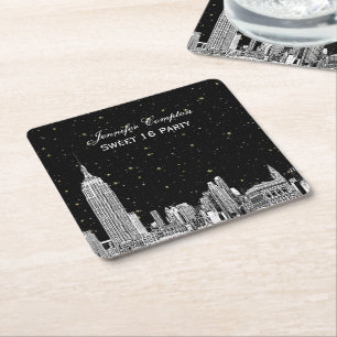 Dessous-de-verre Carré En Papier NYC Skyline Gravé Starry DIY Fond de Couleur SQ De